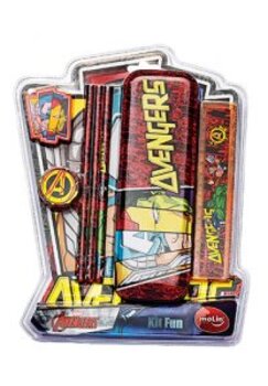 KIT AVENGERS FUN C/7 (1EST METAL-3 LAPIS-1 REGUA 15CM-1 AP-1 BORR)