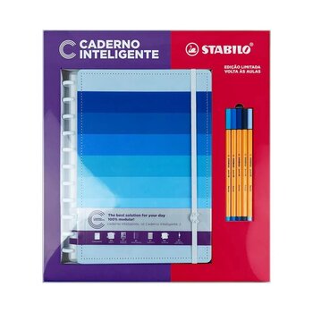 CADERNO SHADES OF BLUE - GRANDE + STABILO