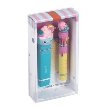 CANETA ESFEROGRÁFICA DIVERT 0.7MM - 10 CORES + MARCA TEXTO BIG - TUTTI FRUTTI -