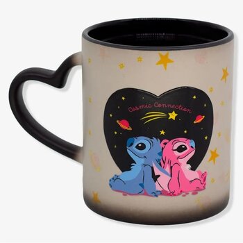 CANECA MAGIC CORACAO 300ML STITCH E ANGEL NAMORADOS PRETA