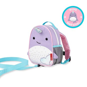 MINI MOCHILA INFANTIL ZOO BALEIA NARVAL COM ALCA DE SEGURANCA