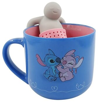 CANECA 350ML C/INFUSOR P/ CHA STITCH E ANGEL NAMORADOS