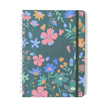 CADERNO ESPIRAL COLEGIAL LAGOA PAUTADO 17X24 CISNE FLORAL VERDE 1 MATERIA 80 FLS